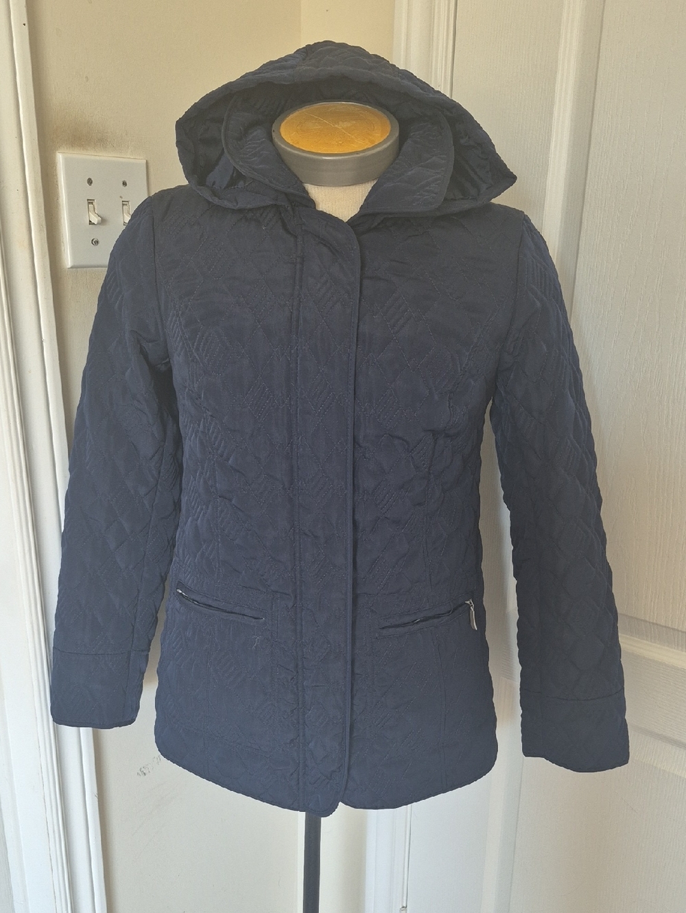 Northern Reflections Quilted Hooded Coat - Navy Blue